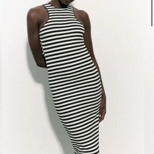 Zara Black and White Striped Midi Dress